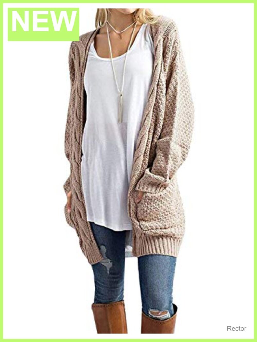 Womens Cardigan Sweater Long Sleeve Cable Knit Open Front with Pockets